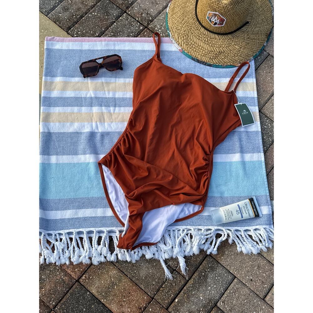 NWT, Women, Eomenie, Ribbed‎ Onepiece Bathing Suit, Brown, Sz XL
